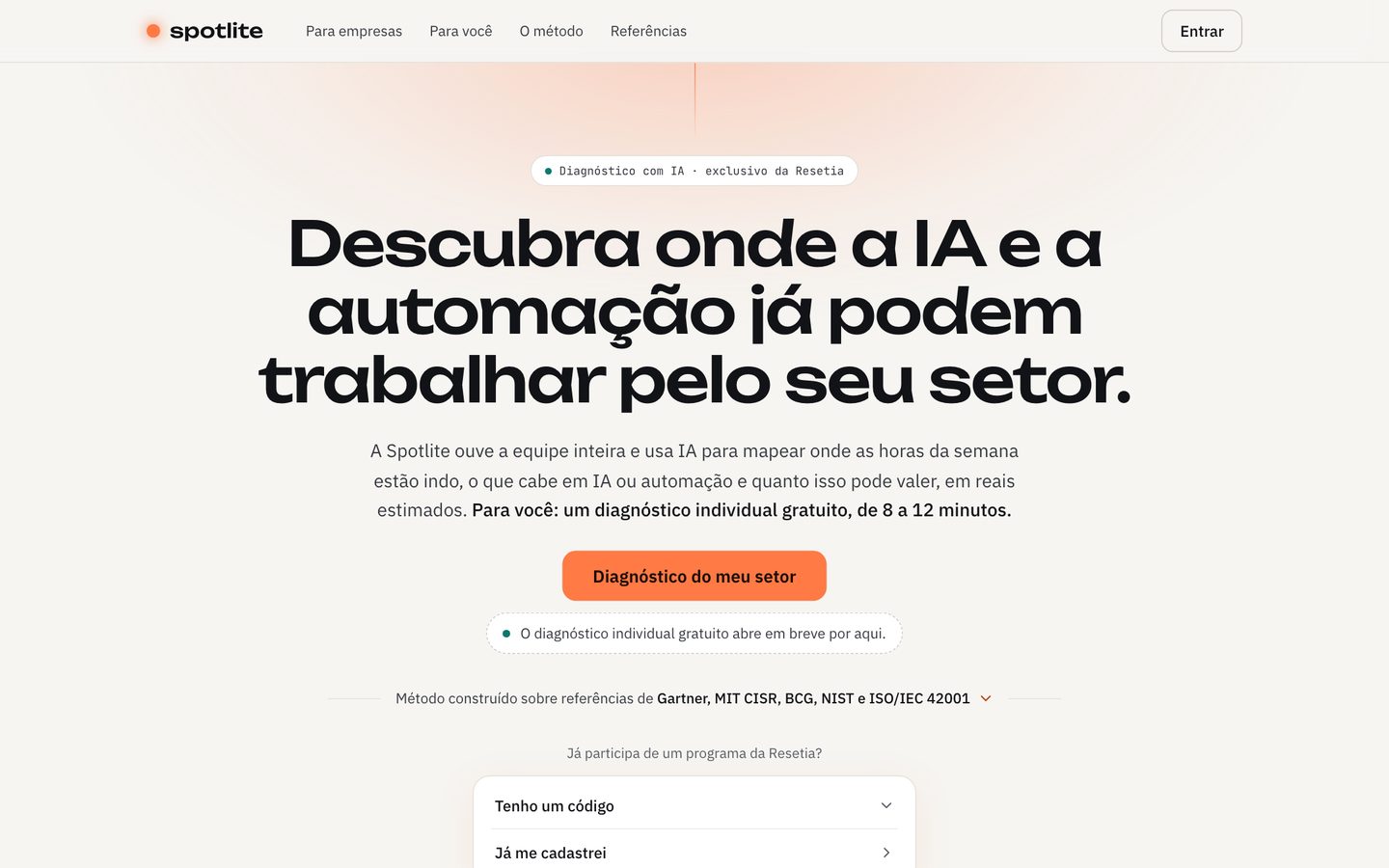 Página inicial da Spotlite: 'Descubra onde a IA e a automação já podem trabalhar pelo seu setor'